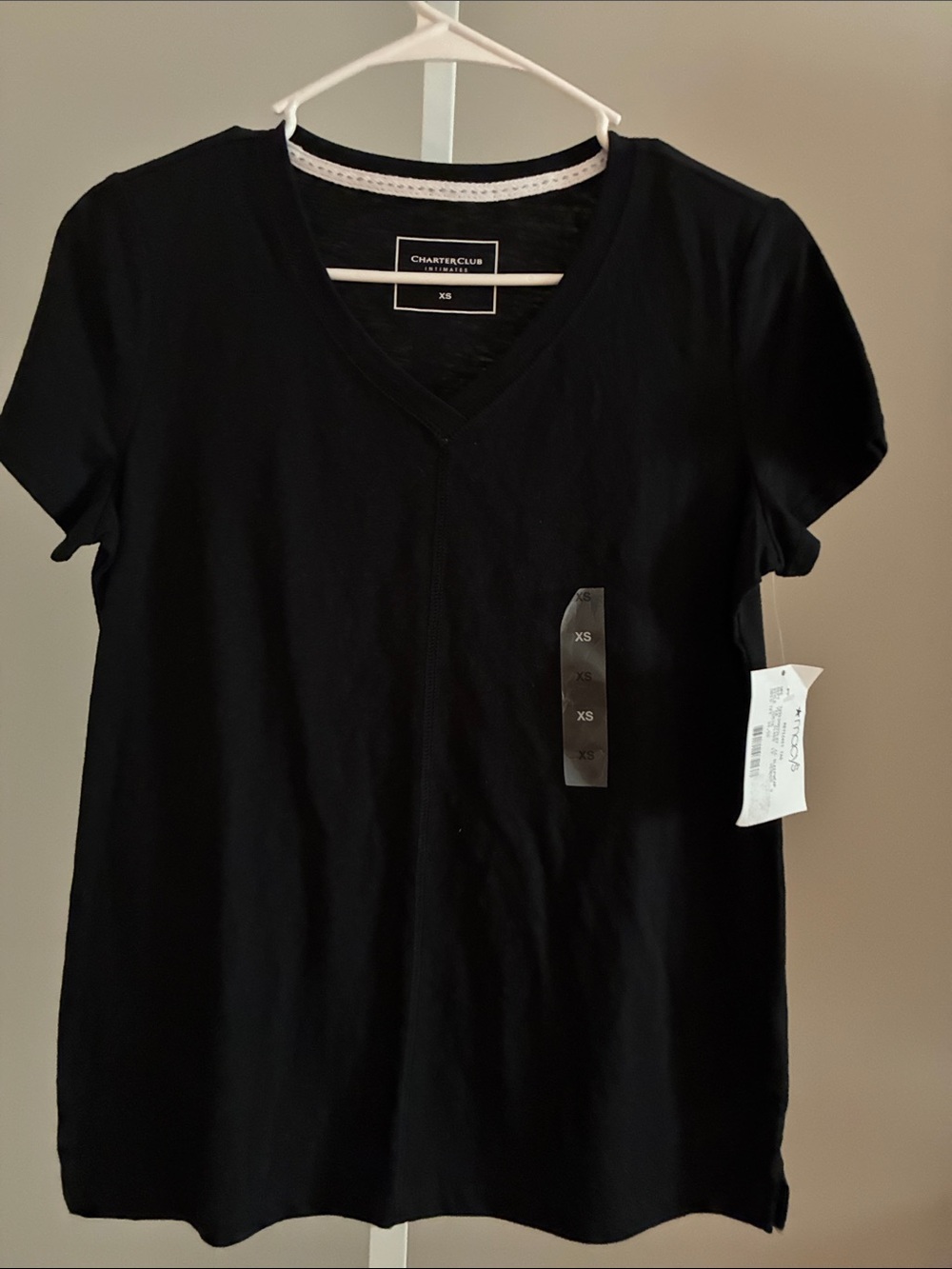 Charter Club Black V-Neck Short Sleeve Tee - XS